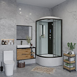 Душ.каб. NG-6707-14P (800х800х2150) высокий поддон(40см) стекло ПРОЗРАЧНОЕ черные профиля 4 места