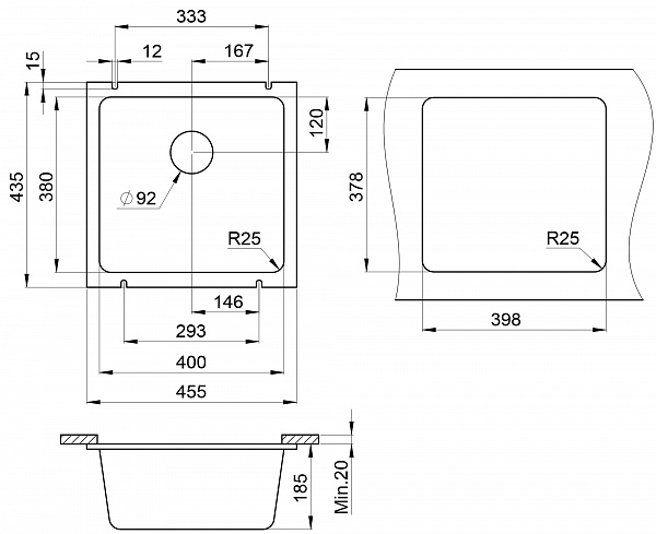 Мойка кухонная Granula квадратная кварц 3801, АРКТИК