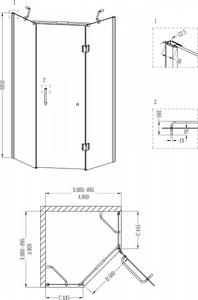 Душевой уголок Grossman GR-8090 Classic 90*90*185 трапеция, дверь Распашная