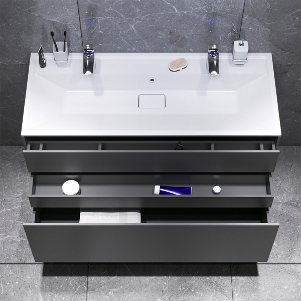 M50AFHX1203GM Inspire V2.0, База под раковину, подвесная, 120 см, 3 ящика, push-to-open, графит мато