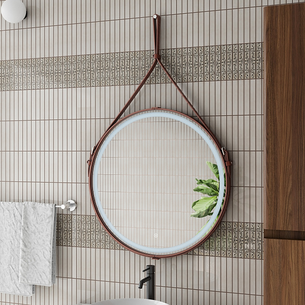 Зеркало Континент "Millenium Brown Led" D 650 на ремне из натуральной кожи коричневого цвета