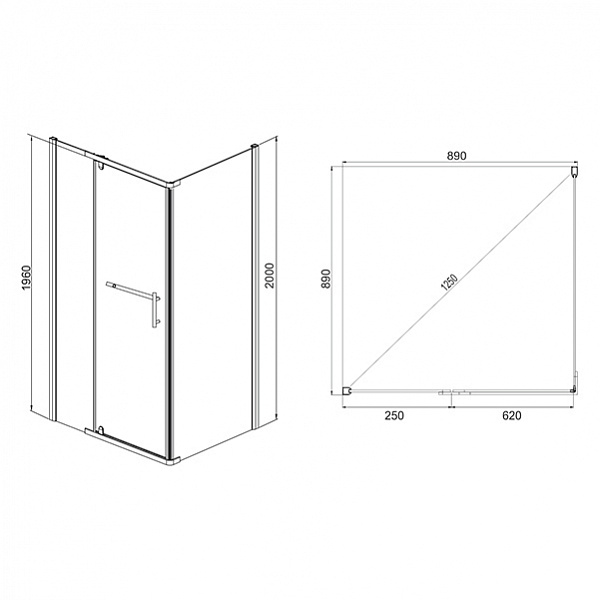 Душевое ограждение Mirsant без поддона Arena Square 90 квадратная, прозрачное стекло 900Х900Х2000 ММ 