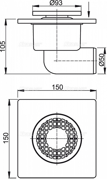 Сливной трап AlcaPlast APV3 150 x 150/50