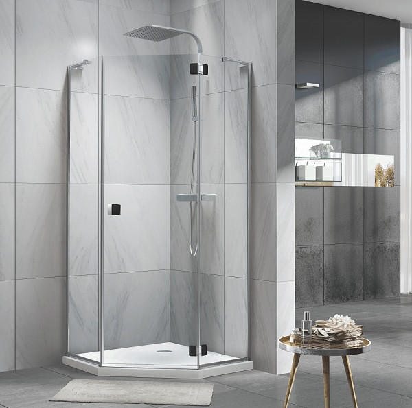 Душевое ограждение "KOLLER POOL" NEON N90PСB 900x900x1950 прозрачное Transparent  8мм CALC FREE хром/чёрный