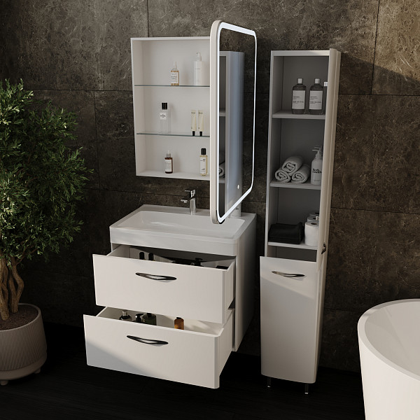 Тумба подвесная Style line Каре 70, 2 ящика, Люкс белая, под раковину, PLUS