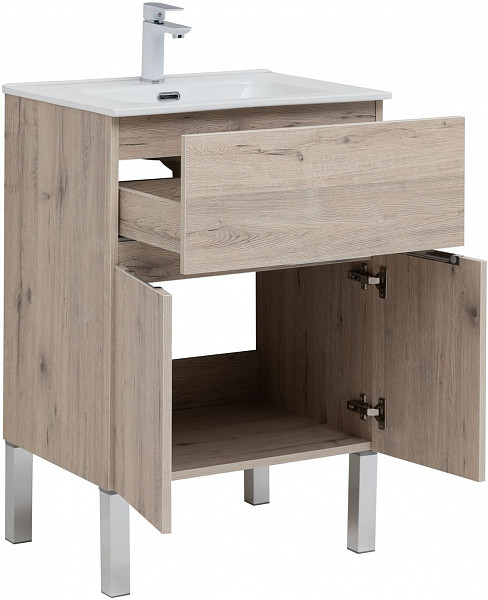 Тумба под раковину Aquanet Алвита New 60 1 ящик, 2 дверцы, дуб веллингтон белый 00277549
