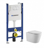 SET Aquatek ВЕГА+Geberit (111.154.11.1+AQ1905-00). Комплект  5в1(инсталляция+кнопка+крепеж+унитаз+крышка)