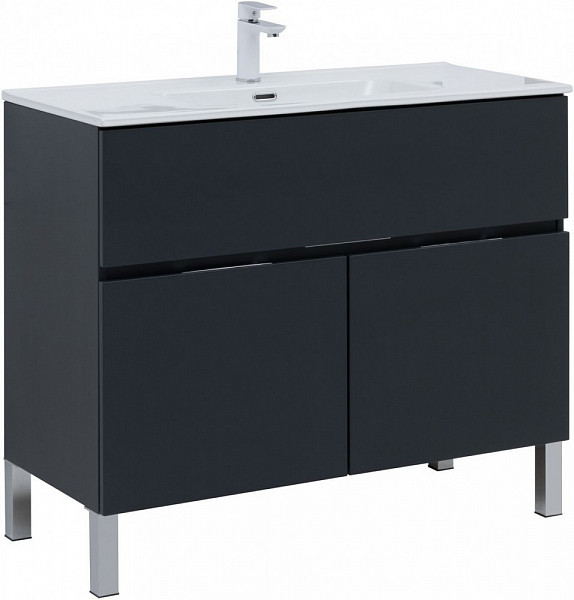 Тумба под раковину Aquanet Алвита New 100 1 ящик, 2 дверцы, антрацит 00277555