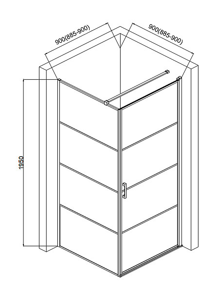 Душевой уголок AQUAme  900*900*1950мм., стекло 6мм, цвет профиля матовый черный, горизонтальные линии.