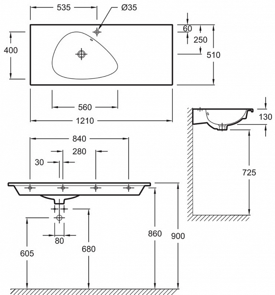 Подвесная раковина-столешница Jacob Delafon Nouvelle Vague 121х51 см  EXAP112-Z-MK4