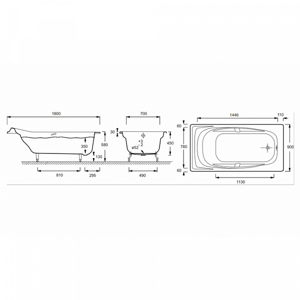 Чугунная ванна Jacob Delafon Super Repos 180x90 с отверстиями под ручки E2902-00