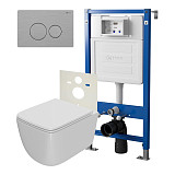 Сет: Система инсталляции Point Элемент для подвесного унитаза PN45120 + Клавиша смыва для инсталляции Point Виктория, нержавеющая сталь, сталь брашированная, PN44061SB + Унитаз подвесной Point Меркурий безободковый, сиденье дюропласт микролифт, быстросъем