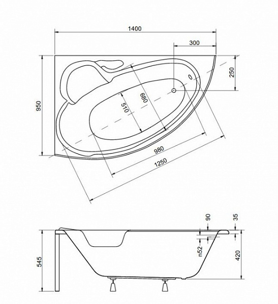 Акриловая ванна Besco Finezja Nova 140x95 WAF-140-NL Левая