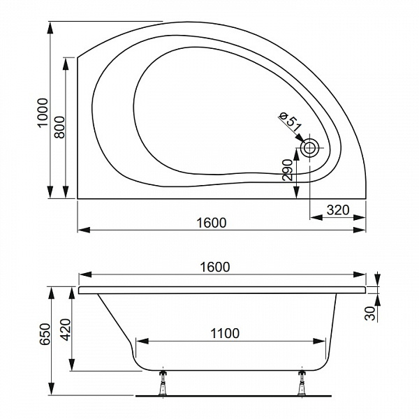 Акриловая ванна Vagnerplast Corona 160x100 правая VPBA168CRN3PX-04