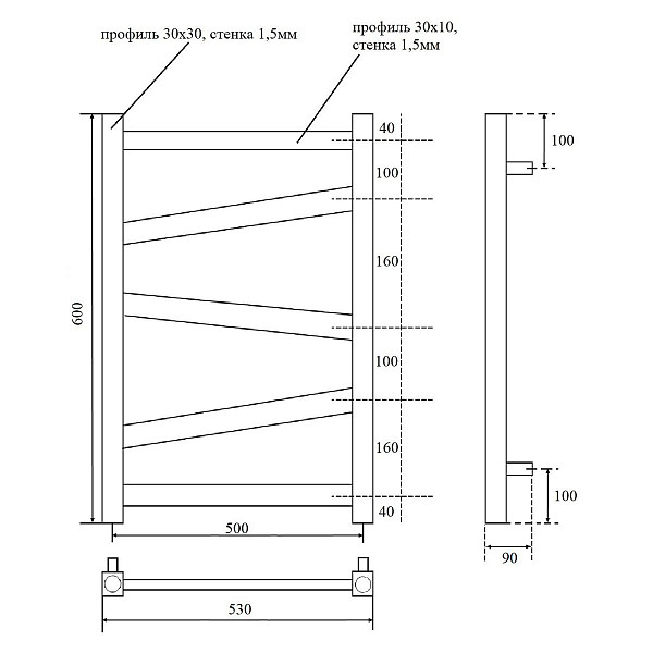 Полотенцесушитель водяной Point Феникс PN15156B П5 500x600, черный