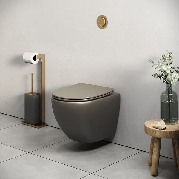 Унитаз GR-4455GSMS Color (485*365*360) ХАКИ МАТОВЫЙ подвесной БЕЗОБОДКОВЫЙ с тонкой крышкой