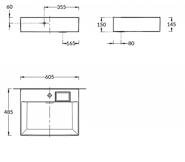 Раковина Kerama Marazzi LOGICA мебельная\подвесная с одним отверстием 60, белая глянцевая