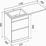 Тумба Emmy Джерси 50х86 с раковиной над стиральной машиной Камилла 1100