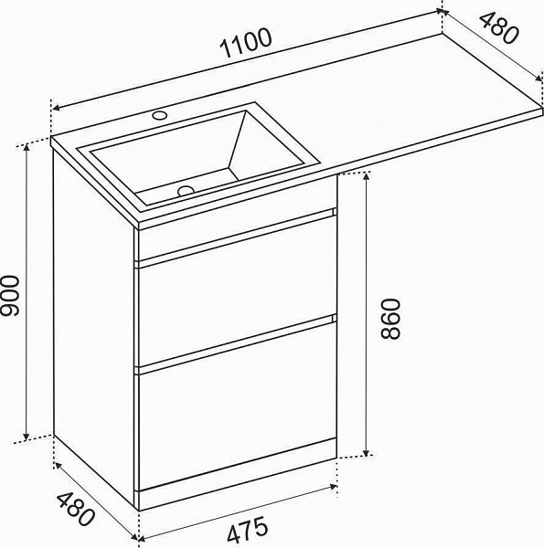 Тумба Emmy Джерси 50х86 с раковиной над стиральной машиной Камилла 1100
