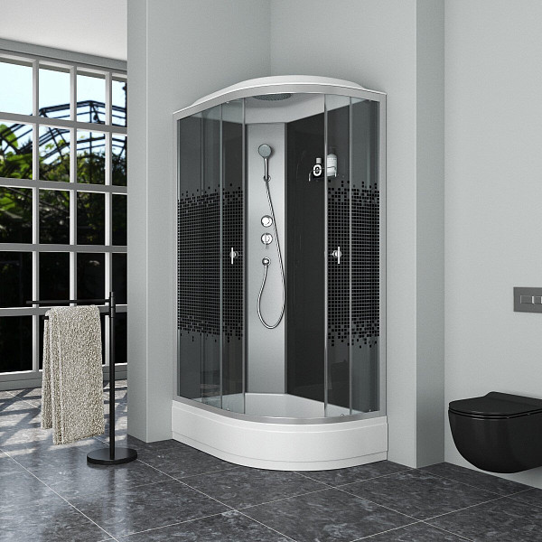Душ.каб. NG-3524-14L BLACK (1200х800х2150) низкий поддон(26см) стекло  МОЗАИКА 4 места