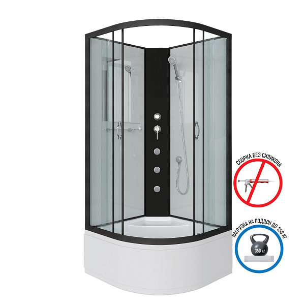 Душ.каб. NG-6707-14BKG (800х800х2000) высокий поддон(40см) стекло ПРОЗРАЧНОЕ черные профиля 4 места