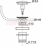 Выпуск клик-клак с переливом Wirquin, пластик с хром. крышкой из нерж. стали D63 мм