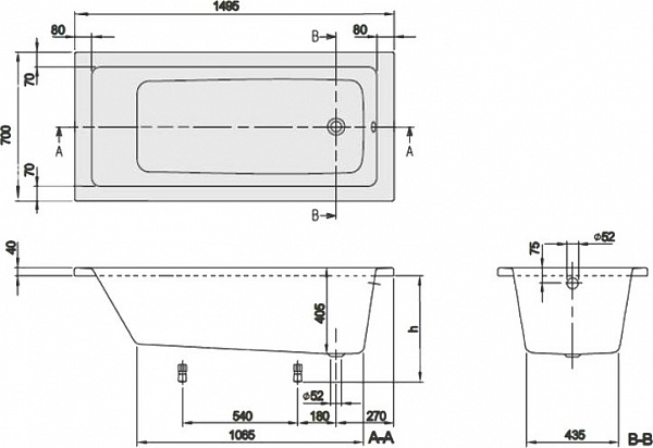 Акриловая ванна Villeroy & Boch Targa Plus Mono 150x70 с ножками в комплекте UBA150NES2V01+U99740000