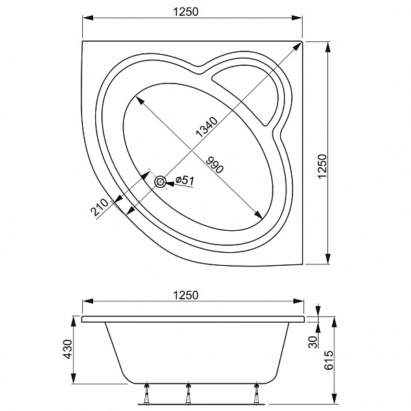 Акриловая ванна Vagnerplast Mini Catalina 125x125 VPBA125CTM3X-04