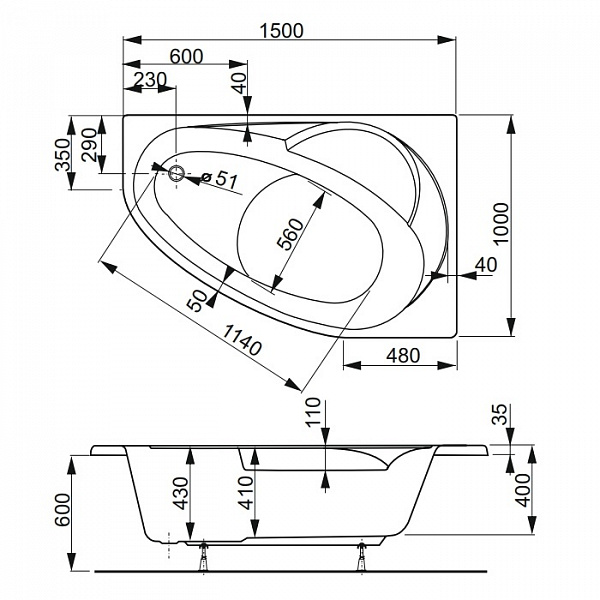 Акриловая ванна Vagnerplast Flora 150x100 левая VPBA151FLA3LX-04