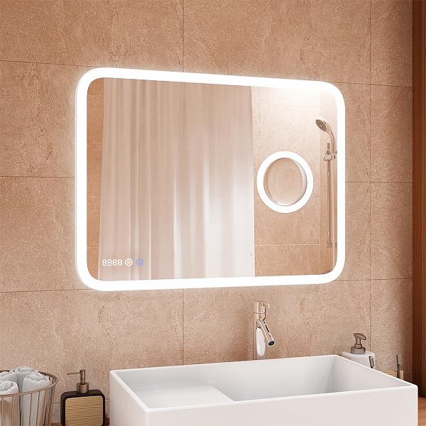Зеркало Континент "Bliss Led" 800х600 с увеличительным зеркалом, часами