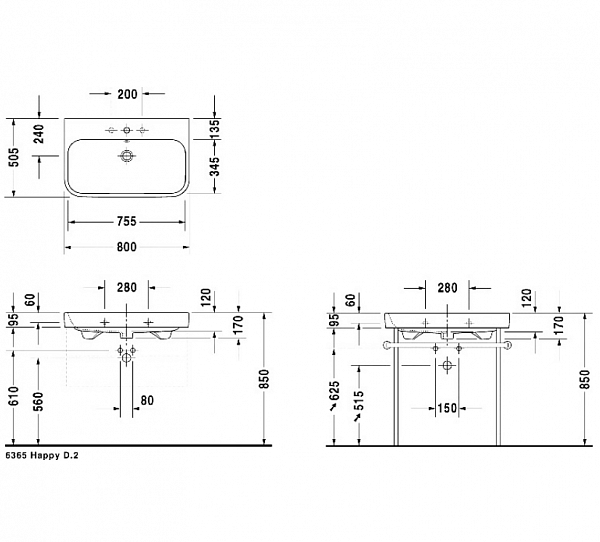 Раковина Duravit Happy D.2 2318800000 80 см