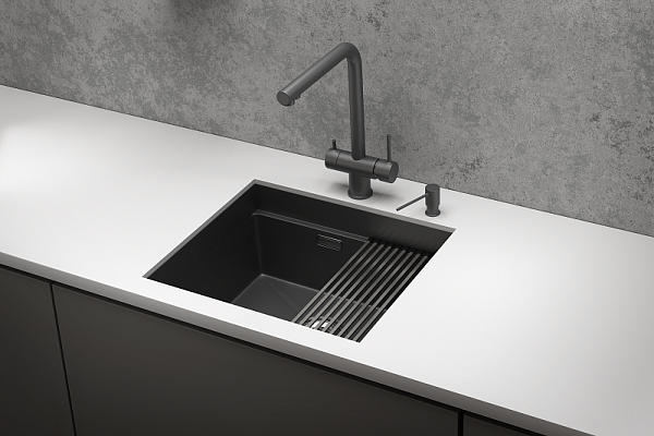 KS-5045U, ЧЕРНЫЙ МАТОВЫЙ, стальная кухонная мойка KITCHEN SPACE