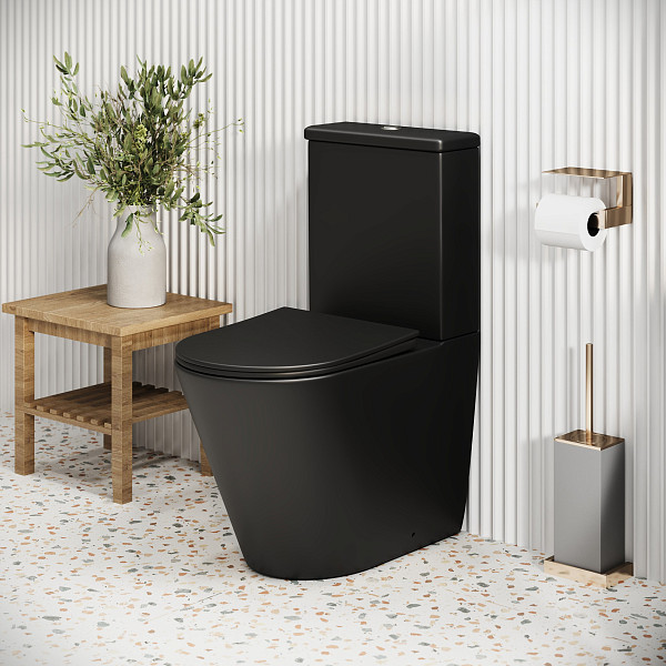 Унитаз GR-4480BMS Color (620*365*810) ЧЕРНЫЙ МАТОВЫЙ напольный БЕЗОБОДКОВЫЙ с тонкой крышкой,2 места