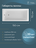 Ванна чугунная Delice Parallel 1500х700 без ручек с антискользящим покрытием