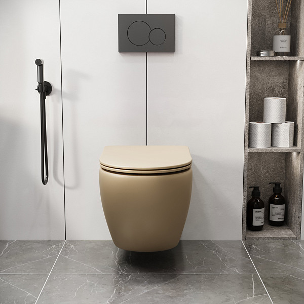 Унитаз GR-4411BEMS Color (550*365*395) БЕЖЕВЫЙ МАТОВЫЙ подвесной БЕЗОБОДКОВЫЙ