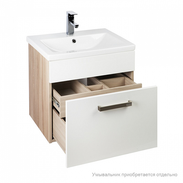 Тумба для ванной комнаты, подвесная, белая/под дерево, 60 см, Mirro, IDDIS, MIR60W0i95. Подходит умывальник 0016000U28