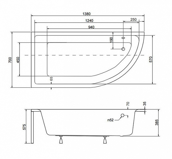 Акриловая ванна Besco Praktika 140x70 WAP-140-NL Левая