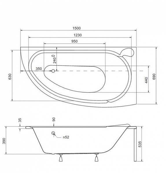 Акриловая ванна Besco Mini 150x70 WAM-150-MNP Правая