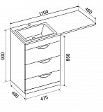 Тумба МИЛЛИ 1100 с 3 ящиками к умывальнику Камила 1100 над стиральной машиной