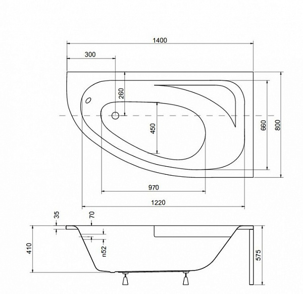 Акриловая ванна Besco Cornea 140x80 WAC-140-NP Правая