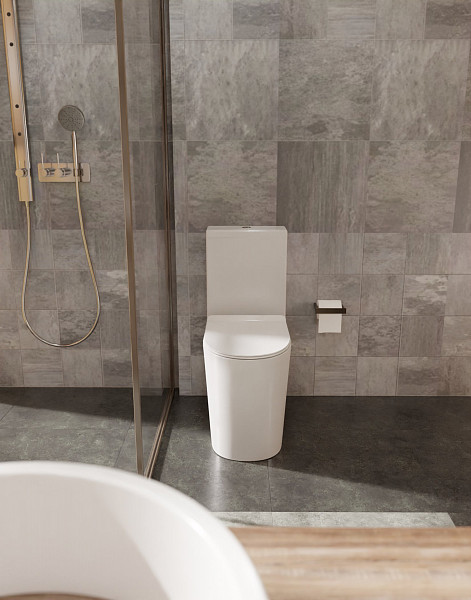 AQM1001 Унитаз напольный Rimless AQUAme c сиденьем SoftClose, горизонтальный выпуск. 670x360x445мм