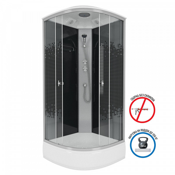 Душ.каб. NG-3504-14BLACK (900х900х2150) низкий поддон(26см) стекло МОЗАИКА 4 места