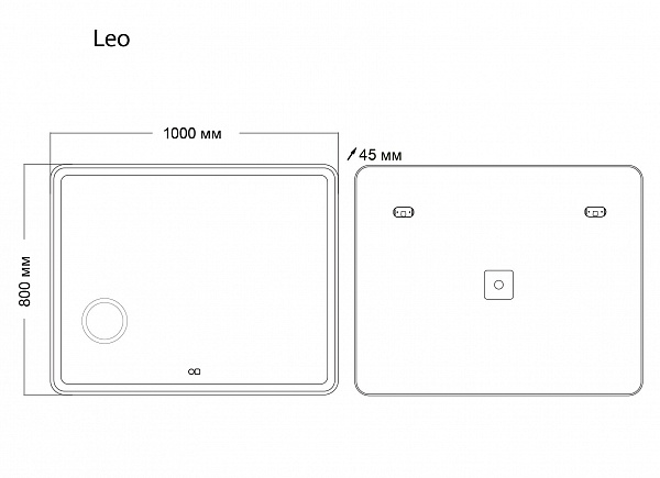 Зеркало LEO (1000*800*45) LED с сенсорным выкл.,гравировкой,подогревом и увеличительным стеклом