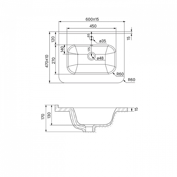 Умывальник мебельный, 60 см, 010, IDDIS, 0106000i28