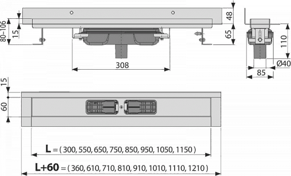 Душевой лоток AlcaPlast APZ1116-300 Wall Low Водоотводящий желоб