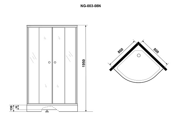 Душ. уголок NG-003-14BLACK (800х800х1950) низкий поддон(13см) стекло МОЗАИКА 2 места
