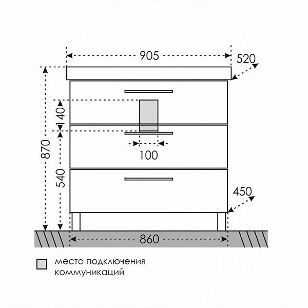 Тумба напольная Омега 90 под раковину Домино 90 Санта 207050