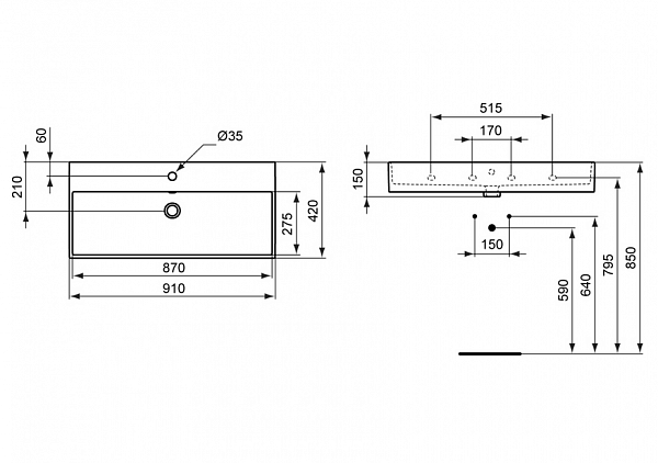 Раковина Ideal Standard Strada K078601 90 см