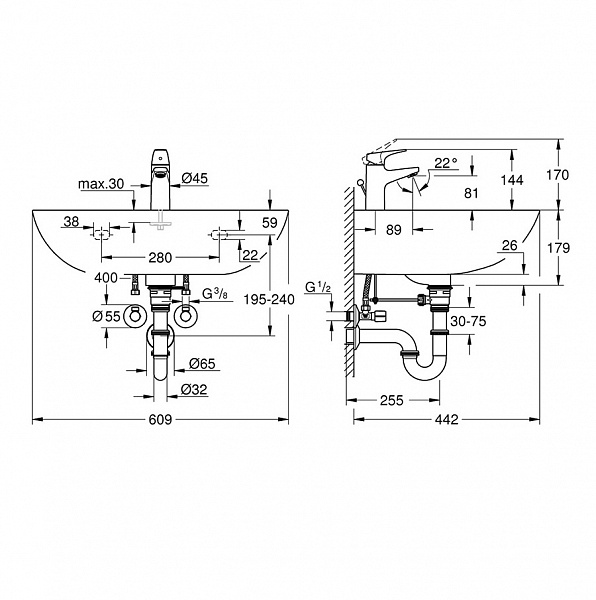 Раковина Grohe Euro Ceramic 39644000 со смесителем