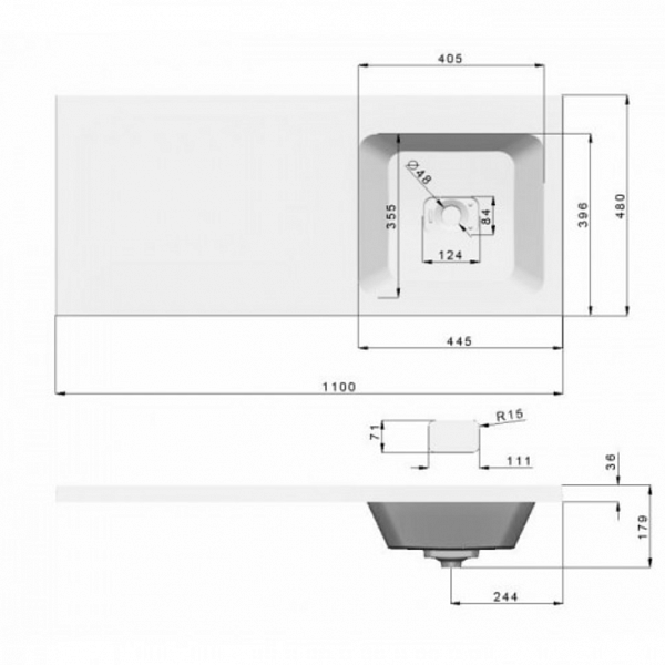 Раковина мебельная Мадера Камилла 110 (Правый)